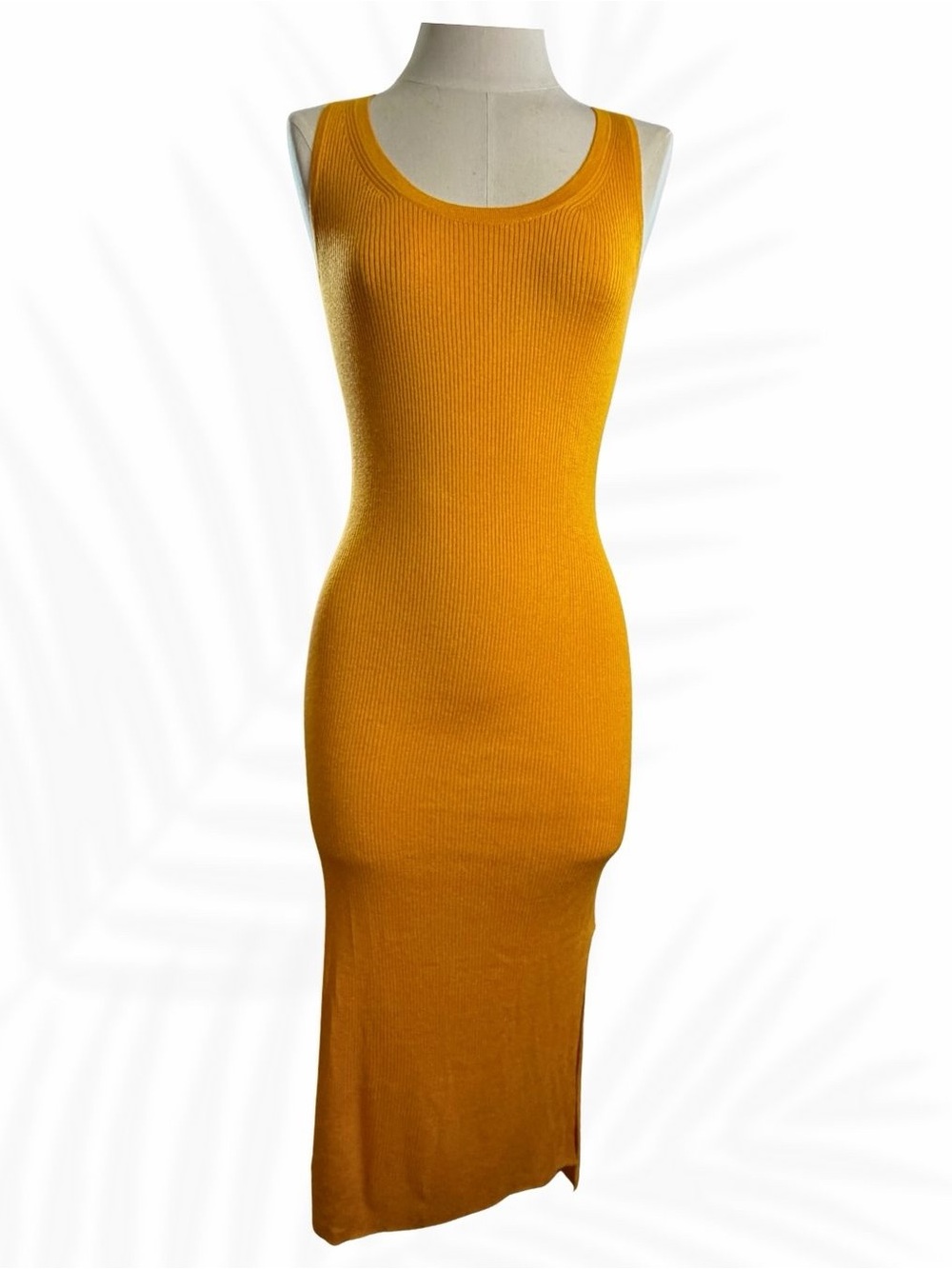 NAADAM Ribbed Knit Midi Dress – Marigold Mustard – Size Small
